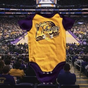 Los Angeles Lakers Toddler One Piece Bodysuit 6-9mos Gold Purple Mitchell & Ness